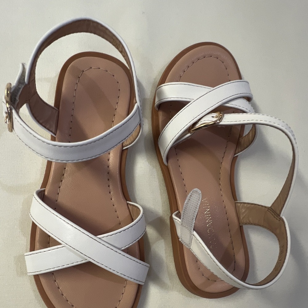 PANDANINJIA Girls White Strappy Ankle Strap Sandals Buckle Open Toe US 13 - Picture 2 of 4